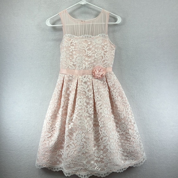 Jona Michelle Girls Spring Dress Size 12 Pink w/White Lace Overlay Like New - Picture 1 of 13